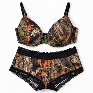 Wilderness Dream Mossy Oak Camo Padded Underwire Bra 40D Brown Green    Panties